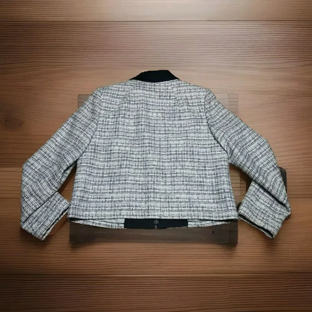 Pendleton Women's Suit Jacket LARGE Petite‎ White Black Gray Full Zip Lined